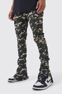 Boohoo Tall Stacked Camo Cargo Skinny Broek Met Split, Khaki