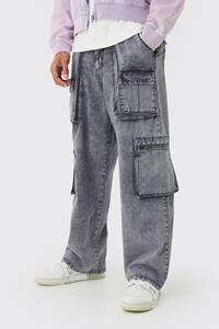 Boohoo Fixed Waist Washed Baggy Cargo Trouser, Charcoal