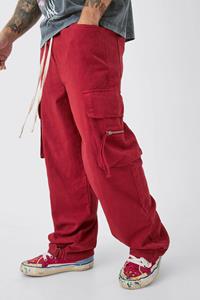 Boohoo Baggy Fit Elasticated Waist Extended Drawcord Cargo Pants, Red