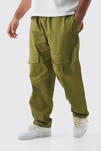 Boohoo Plus Straight Fit Front Pocket Twill Overdyed Cargo Trouser, Khaki