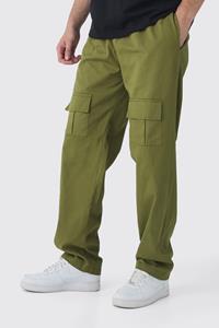 Boohoo Tall Straight Fit Front Pocket Twill Overdyed Cargo Trouser, Khaki