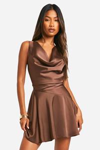 Boohoo Satijnen Mini Jurk Met Lage Taille, Chocolate