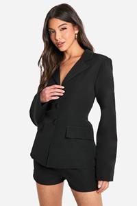 Boohoo Fitted Self Fabric Button Blazer, Black