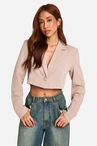 Boohoo Basic Woven Single Button Crop Blazer, Taupe