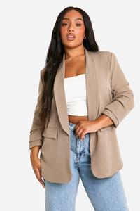 Boohoo Plus Ruched Sleeve Lapel Detail Blazer, Taupe