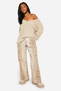 Boohoo Petite Washed Snake Straight Leg Jean, Animal