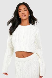 Boohoo Petite Grof Gebreide Cardigan, Cream