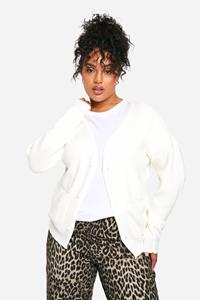 Boohoo Plus Fine Gauge Cinched Waist Cardigan, Ecru