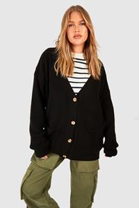 Boohoo Plus Oversized Cardigan Met Knopen, Zwart