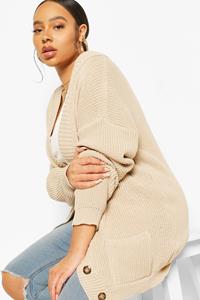 Boohoo Plus Oversized Cardigan Met Knopen, Stone