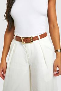 Boohoo Hammered Square Buckle Detail Belt, Tan