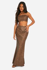 Boohoo Washed Faux Leather Maxi Skirt, Chocolate