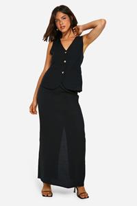 Boohoo Linnen Look Gilet En Maxi Rok, Black