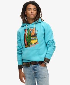 Superdry Mannen Travel Postcard Hoodie met Print Blauw