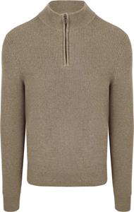 Suitable Half Zip Trui Wol Blend Taupe