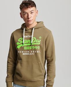 Superdry Mannen Premium Overdyed Hoodie met Vintage Logo Khaki