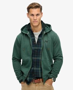 Superdry Mannen Essential Logo Washed Hoodie met Rits Groen