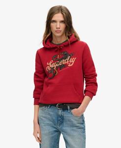 Superdry Vrouwen Tattoo Hoodie met Tekst en Grafische Print Rood