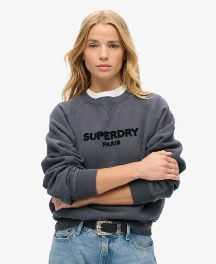 Superdry Vrouwen Luxe Sport Sweatshirt met Ronde Hals en Losse Pasvorm Donkergrijs