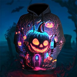 Light in the box Pompoen Grafische prints Voor heren Dagelijks 3D-afdrukken Trui met capuchon Halloween Feestdagen Uitgaan Hoodies blauw Paars Lange mouw Capuchon Afdrukken Lente Herfst Ontwerper Sweatshirt met