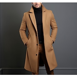 Light in the box Voor heren Winterjas Overjas Lange trenchcoat Buiten Alledaagse kleding Herfst winter Wollen bovenkleding Kleding Modieus Streetwear Effen Revers Dubbele rij knopen