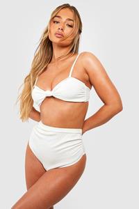 Boohoo Geknoopte Gekreukelde High Waist Bikini Set Met Textuur, Ivory