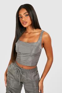 Boohoo Parachute Crop Top Met Naaddetail, Dark Grey