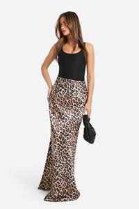 Boohoo Satijnen Luipaardprint Bias Maxi Rok, Leopard