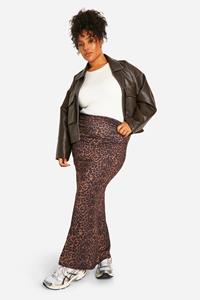 Boohoo Plus Luipaardprint Jersey Maxi Rok, Leopard