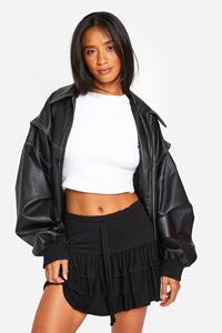 Boohoo Petite Mini Rokje Met Ruches, Black