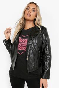 Boohoo Plus Pu Biker Jas, Black