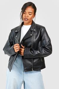 Boohoo Plus Nepleren Biker Jas, Black