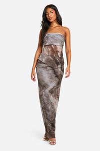 Boohoo Tall Abstracte Maxi Rok, Grey