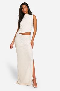 Boohoo Tall Maxi Rok Met Textuur, Stone