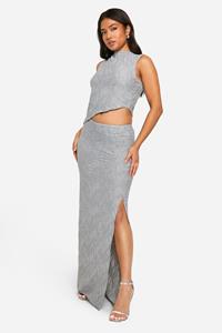 Boohoo Petite Maxi Rok Met Textuur, Silver Grey