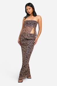 Boohoo Petite Mesh Luipaardprint Maxi Rok, Tan