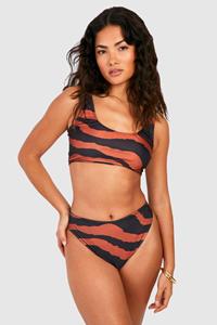 Boohoo Zebraprint High Waist Bikini Set Met Lage Ronde Hals, Chocolate