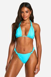 Boohoo Geknoopte Driehoekige Bikini Set, Blue