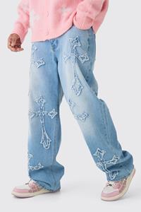 Boohoo Onbewerkte Lichtblauwe Baggy Jeans Met Kruis, Light Blue