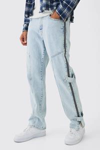 Boohoo Onbewerkte Baggy Acid Wash Gebleekte Jeans Met Rits Detail, Light Blue