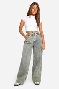 Boohoo Petite Vintage Stone Wash Wide Leg Jeans, Stonewash