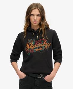 Superdry Vrouwen Tattoo Hoodie met Tekst en Grafische Print Zwart