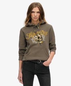 Superdry Vrouwen Tattoo Hoodie met Tekst en Grafische Print Donkergrijs