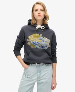 Superdry Vrouwen Tokyo Hoodie met Vintage Logo en Grafische Print Donkergrijs