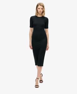 Superdry Vrouwen Jersey Midi-jurk met Korte Mouwen Zwart