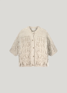 Summum 7s5855-8008 122 cardigan 3/4 sleeve fringe knit ivory