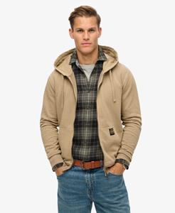 Superdry Mannen Relaxte Hoodie met Contrasterende Stiksels en Rits Bruin