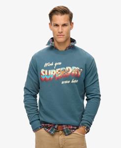 Superdry Mannen Travel Postcard Sweatshirt met Ronde Hals en Grafische Print Blauw