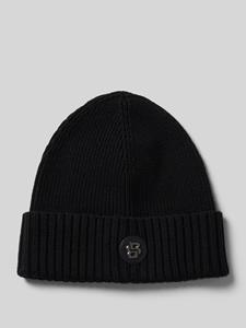 Boss Beanie van scheerwol met labeldetail, model 'Fati'