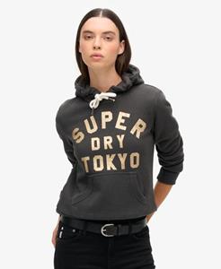 Superdry Vrouwen Hoodie met Glitterlogo en Print Zwart